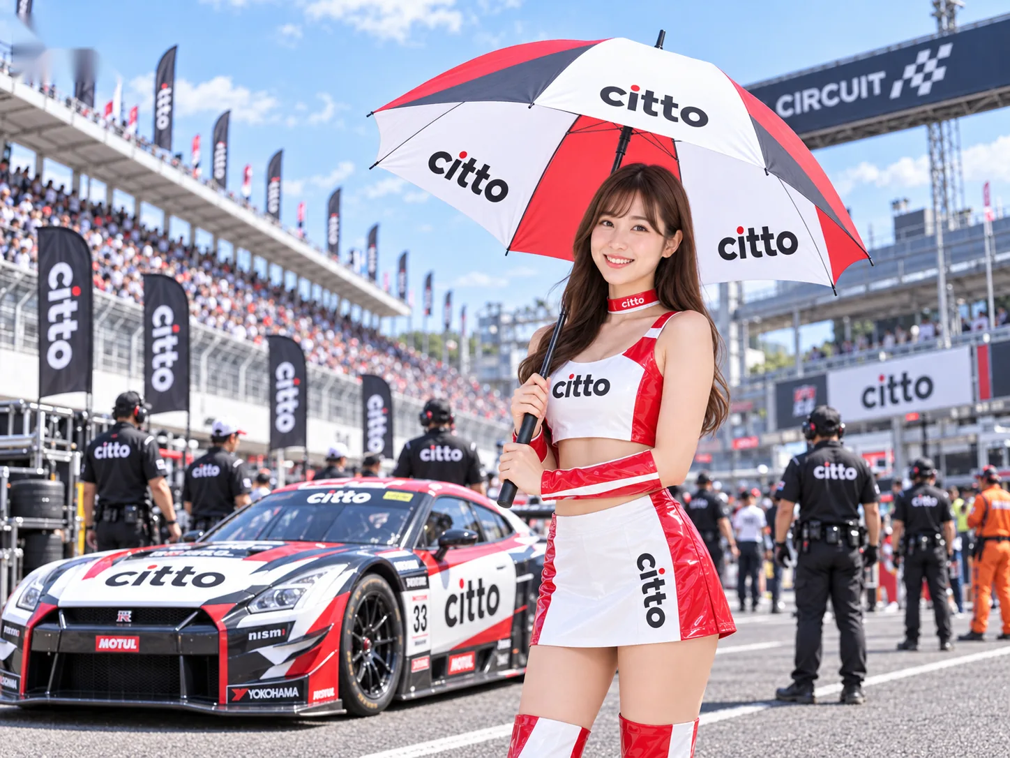 レース会場でプリント傘を使うイメージ