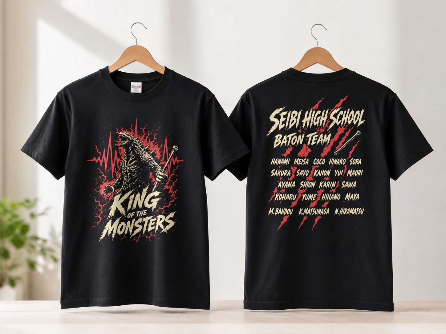 部活動向け黒Tシャツの前面・背面プリント製作例